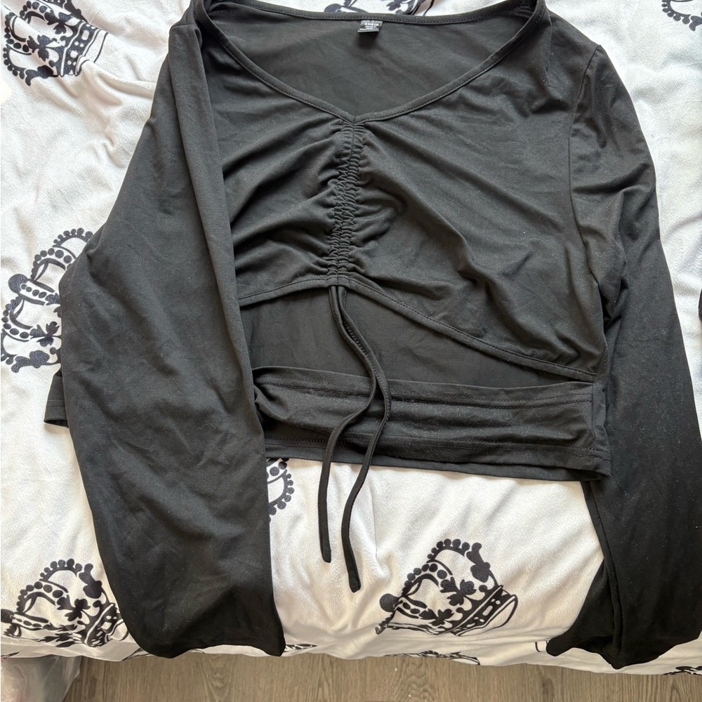 Trendy Black Ruched Long Sleeve Top